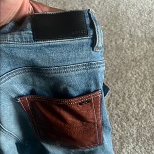 Men's Blue Jeans with Brown Accents